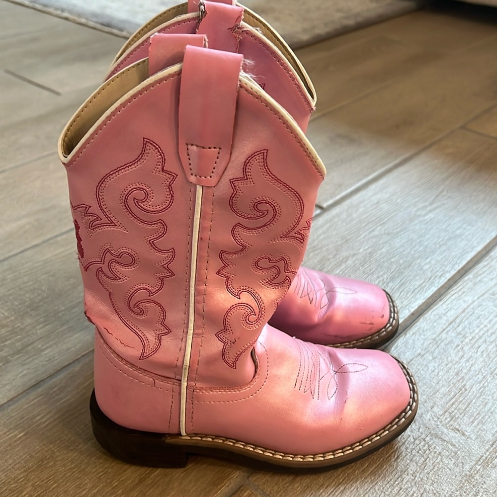 Girls Pink Old West Boots, cowboy boots, cowgirl boots, size 11.5